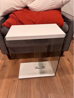 Modern Side Table - White Wood & Glass