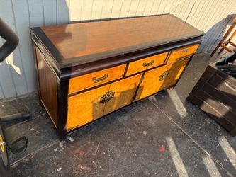 Asian-Style Burl Wood Credenza Sideboard