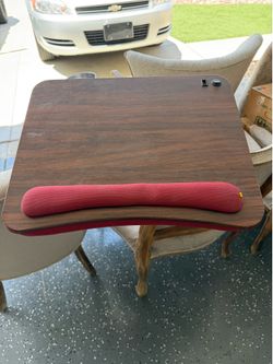 Portable Wood Grain Lap Desk with Cushion & Built-in USB