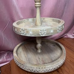 Light Wood White Double Shelf Stand 