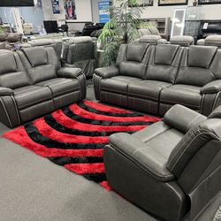 2PC Gray Leather Sofa & Loveseat 🔥FREE Recliner🔥