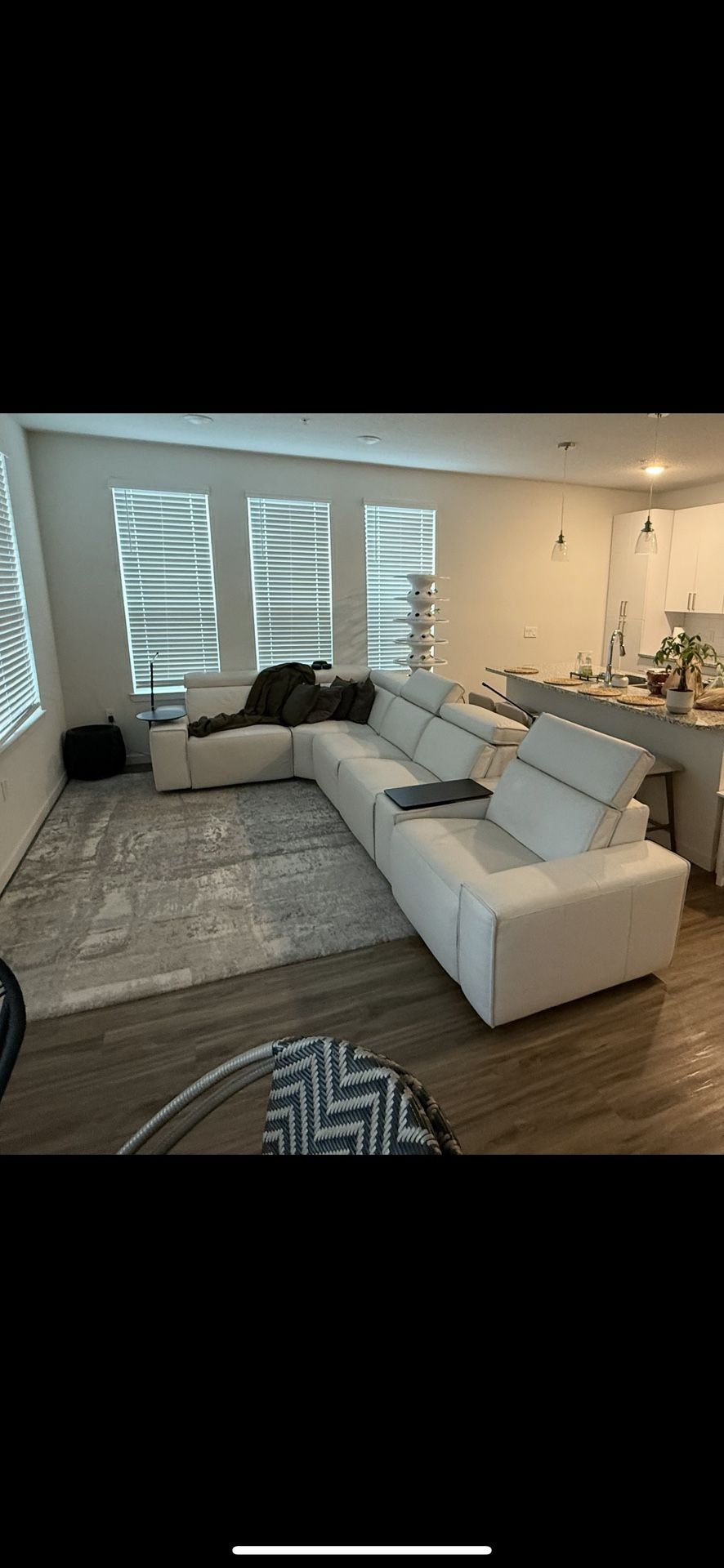 7 Piece White Leather Power Sectional-$800