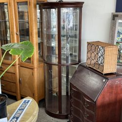 Half Circle Curio Cabinet with low/high Light Settings, Lighted Mirrored Half Moon Cabinet with Glass Shelves 