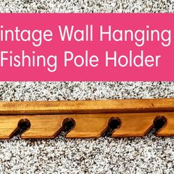 Vintage Wall Hanging Wood Fishing Pole Holder 20in 6 Slots 