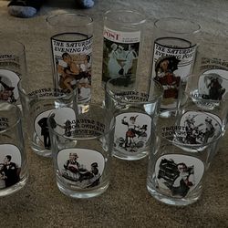 Not Free! Make Offer! Set Of 15 Norman Rockwell Glasses 