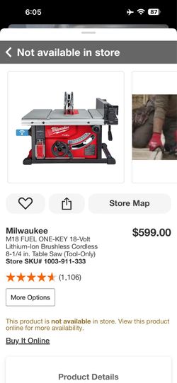 Milwaukee  M18 FUEL ONE-KEY 18-Volt Lithium-Ion Brushless Cordless 8-1/4 in. Table Saw (Tool-Only)