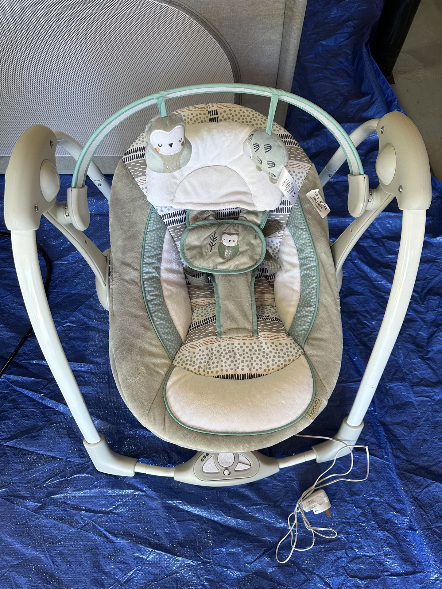 Clean Baby Swing - Blue And White Owls $50 OBO