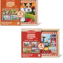 Melissa & Doug Wooden Jigsaw Puzzles in a Box 2-Pack for Preschool Boys and Girls