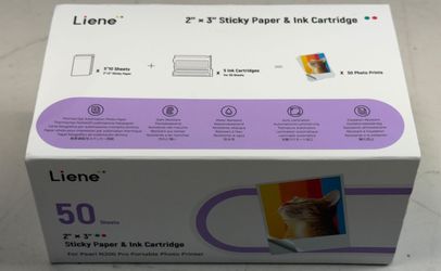 Liene 2x3 Sticky Photo Paper & Ink Cartridge Refill Pack 50 Sheets for Pearl N200 Pro
