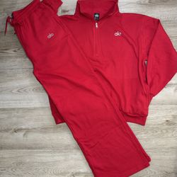 Red 1/4 Zip Pullover Sweater And Sweatpants Set 