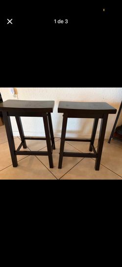 Set of 2 Dark Wood Bar Stools / Counter Stools