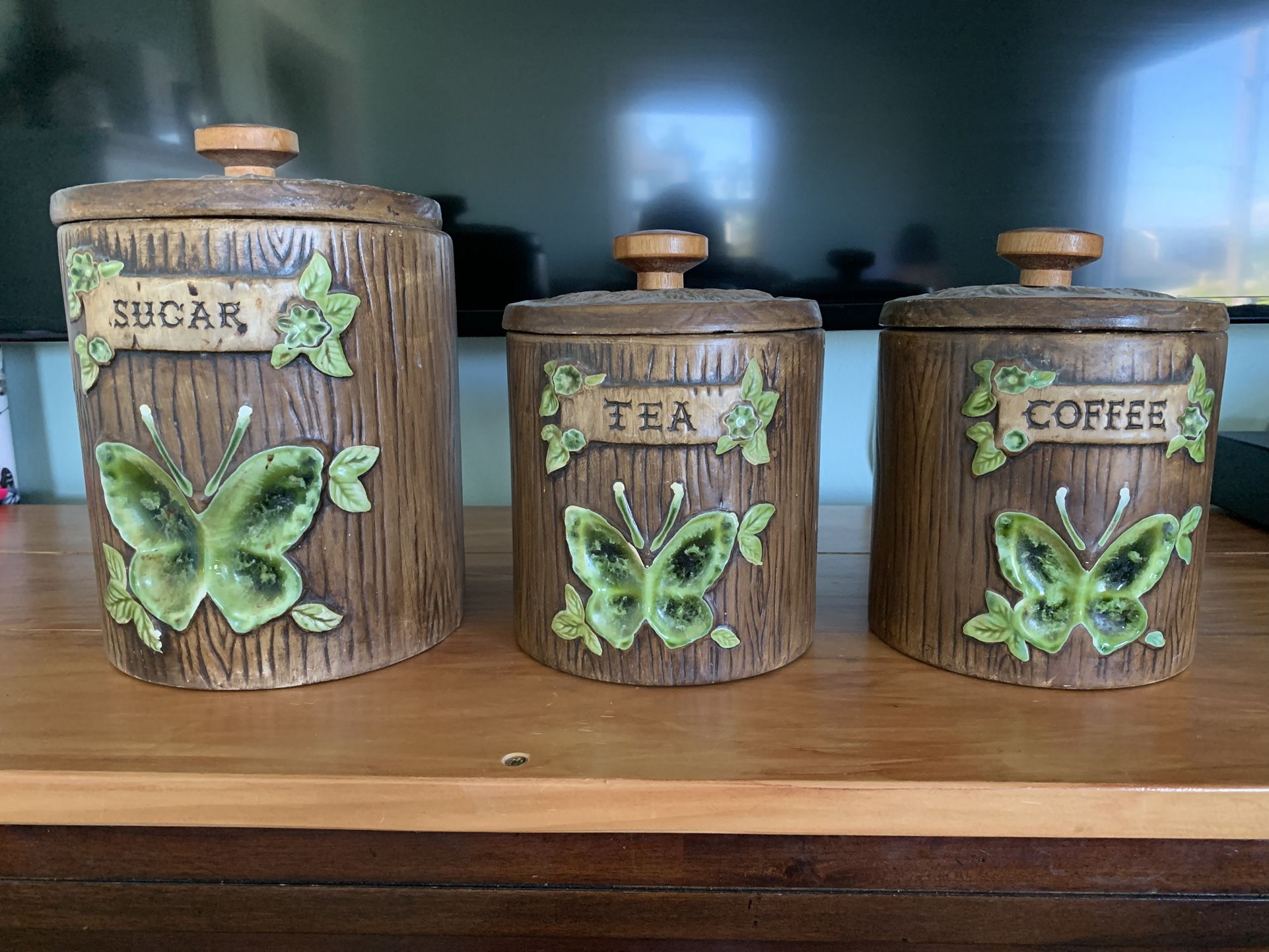 Treasure Craft 1970’s Butterfly Canister Set Made in the USA