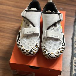 Nike Women’s SuperRep Cycle Shoes – White/Volt-Black-Chutney – Size 6 – Cleats Installed!