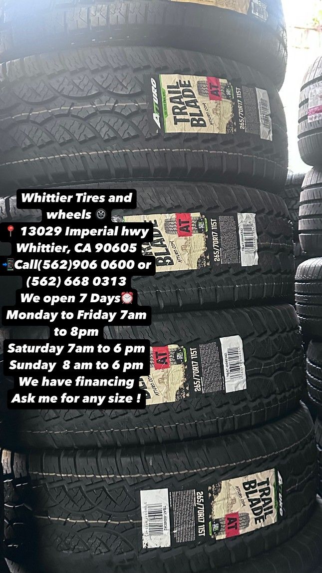 SET OF NEW TIRES 265/70R17 ATTURO AT , INCLUDING MOUNTING AND BALANCING. ASK ME FOR ANY SIZE OR BRAND