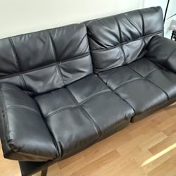 Black Faux Leather Futon Couch