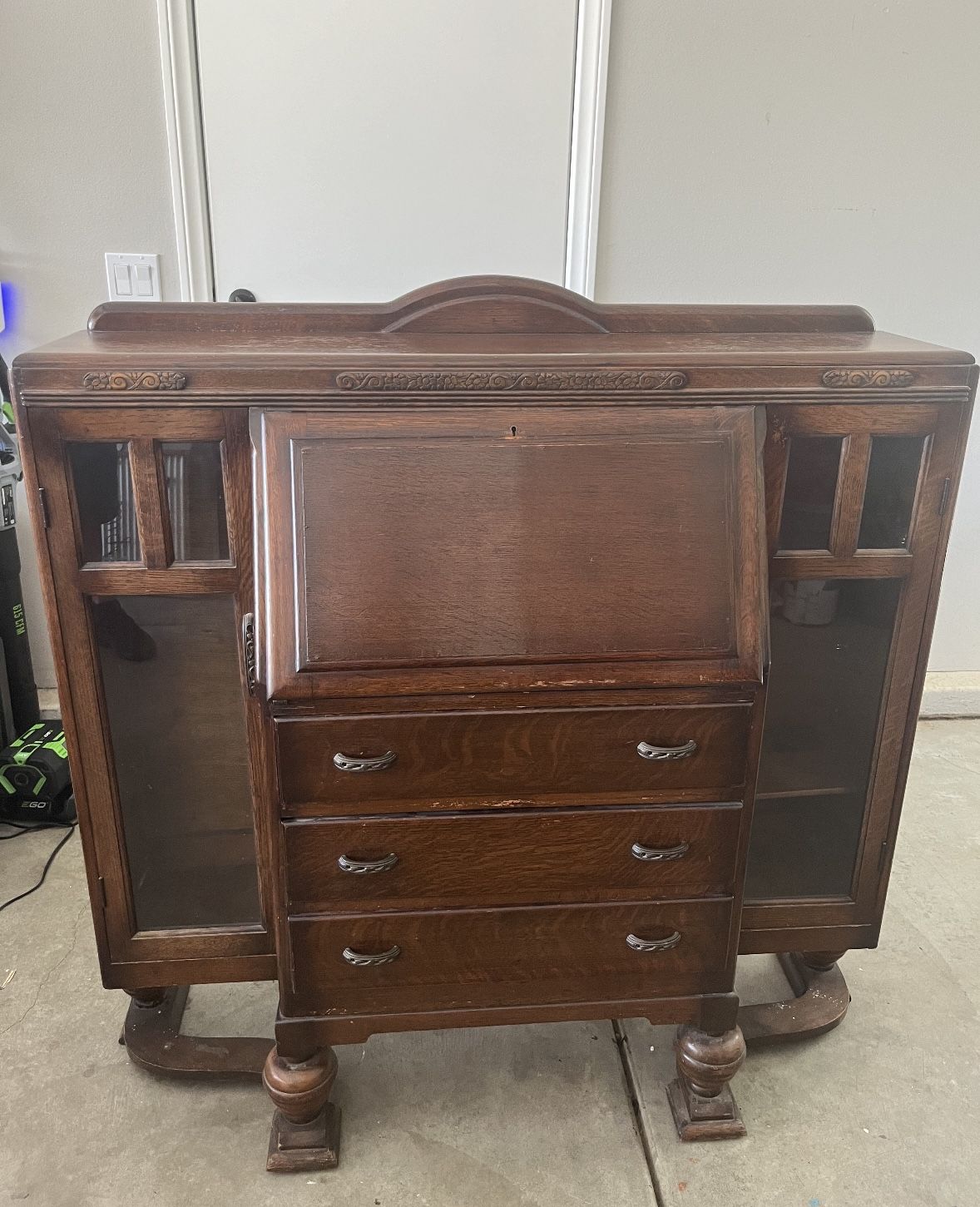 Antique Old English Secretary Desk And Hutch