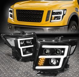 Pair 2016-2024 Nissan TITAN XD LED DRL BLACK PROJECTOR HEADLIGHTS headlamps left right