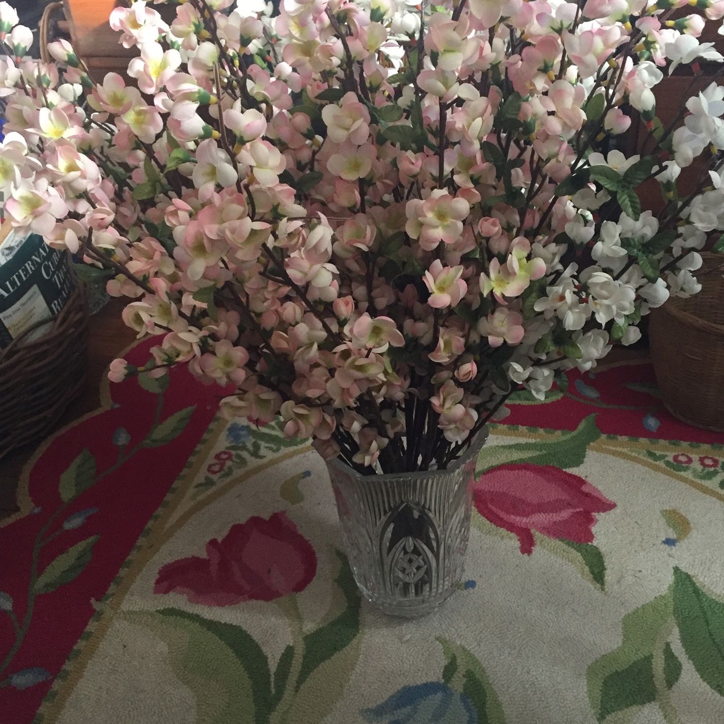 Glass Vase With Flowers 9” X 7” X 4”