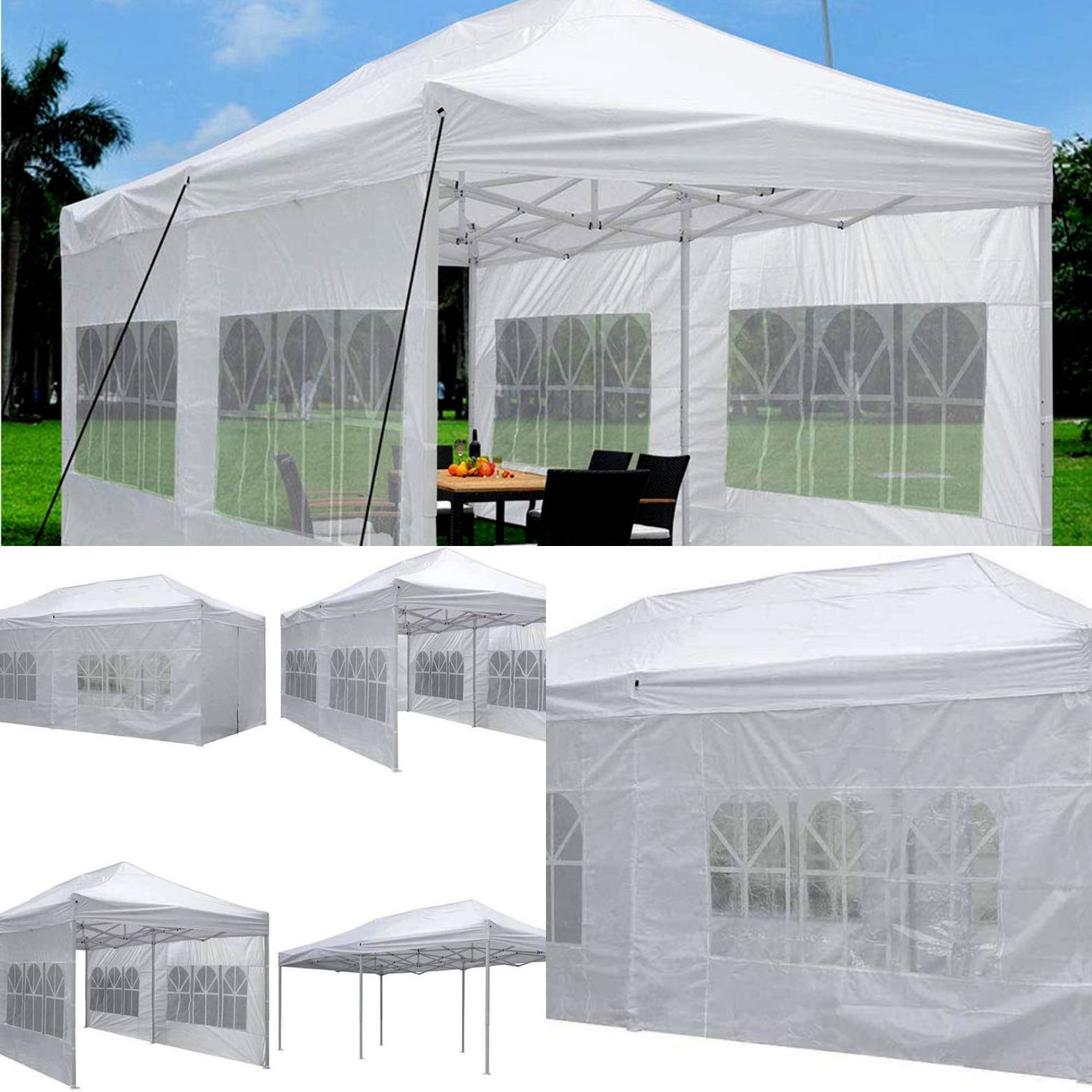 NEW Outdoor WHITE  10x20 ft, 10 x 20, Party Canopy Camping Carpa Shelter Shade Tarp Cover Tent with Side Walls. DETAILS on Description 