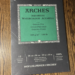 Arches Watercolor Cold Pressed Paper Pad, 300g/m2, 140 pound, 12 sheets 10x14"