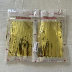 2 Pack Gold Backdrop Metallic Foil Fringe Curtains Party Supplies - Brand New  