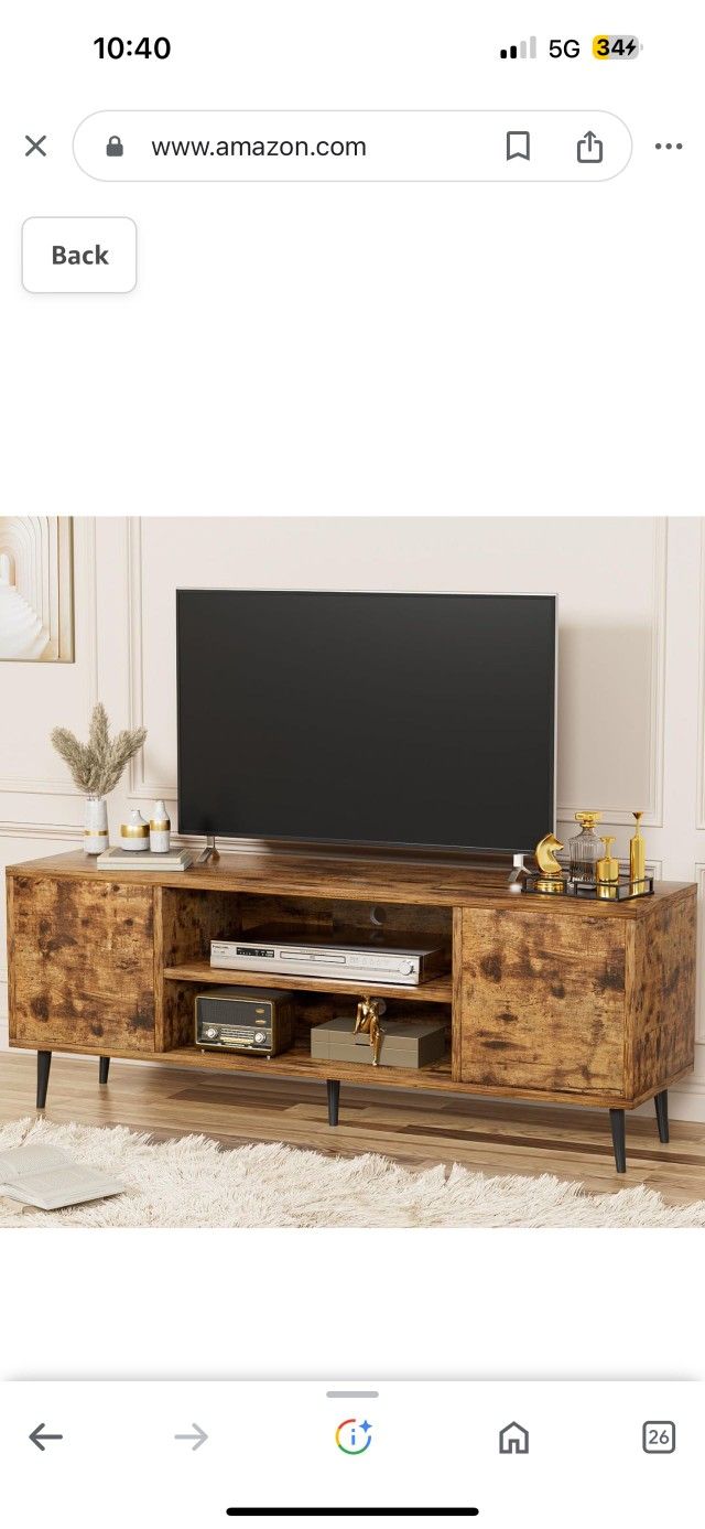 Modern Retro TV Stand for Television up to 65", Entertainment Center with Two Storage Cabinet and Shelf, Media Console for Living Room, Bedroom, Enter