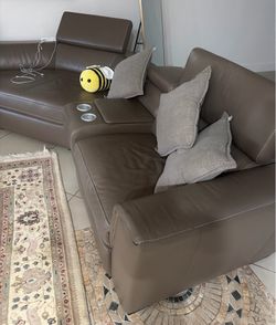 Large brown/grey leather couch