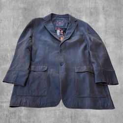 Robert Graham Brown Leather Blazer Sport Coat Distressed Jacket Mens 44 Floral Lined 