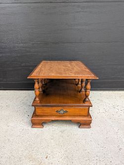 Vintage Two-Tier Wood End Table with Drawer