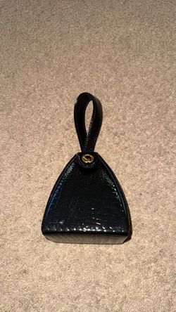 Vintage St. John Black Croc-Embossed Wristlet Clutch Bag