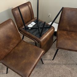 Brown Dining Table chairs 4 matching faux leather