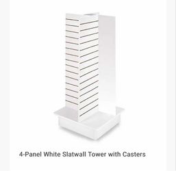 4-Panel White Slatwall Tower with Casters