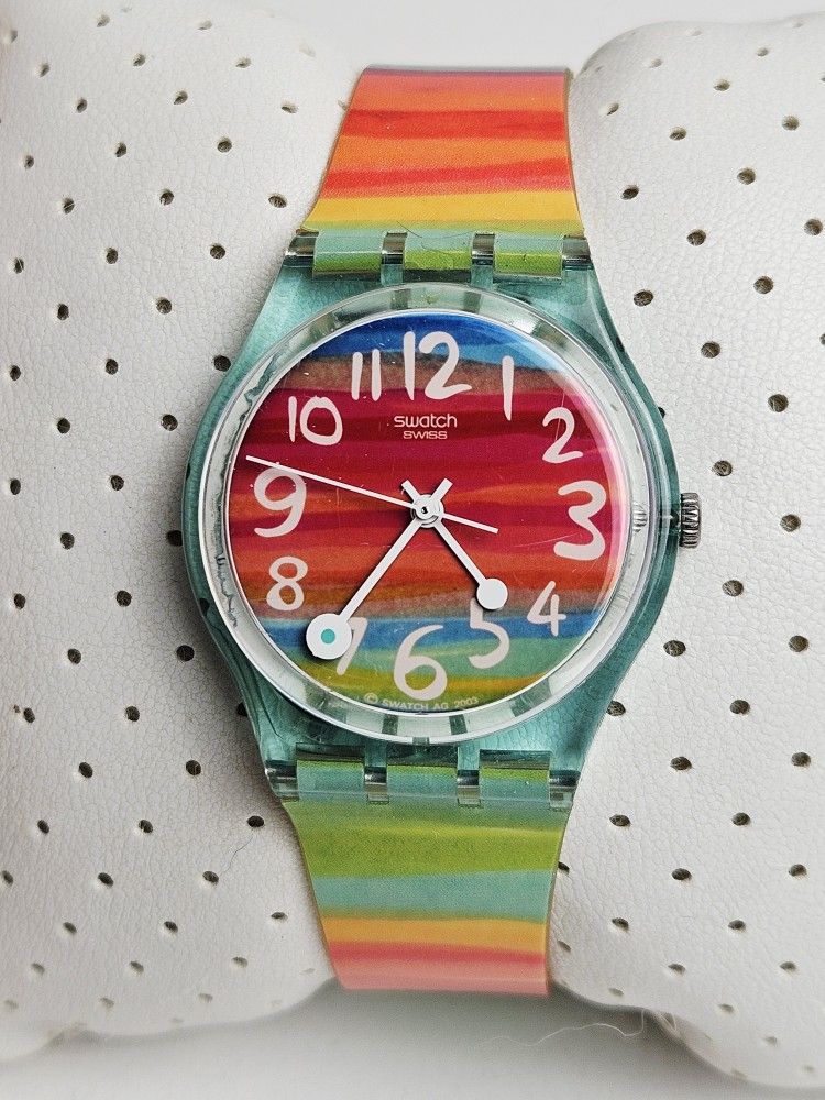 Vtg Swatch Color the SKY Watch Unisex 34mm GS124 Rainbow Band New Battery