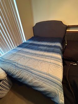 Full size Upholstered Bed Frame with Nailhead Headboard