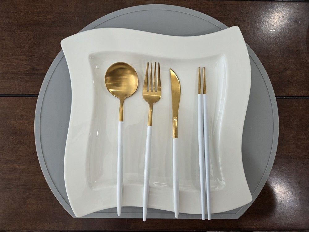 Gold and White Flatware Set