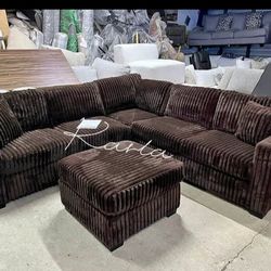 4-pc sectional sofa with ottoman chocolate Fur-Like Jumbo Corduroy