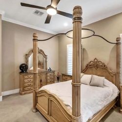 High end Quality solid wood Queen bed set bedroom recamara AICO Michael Amini