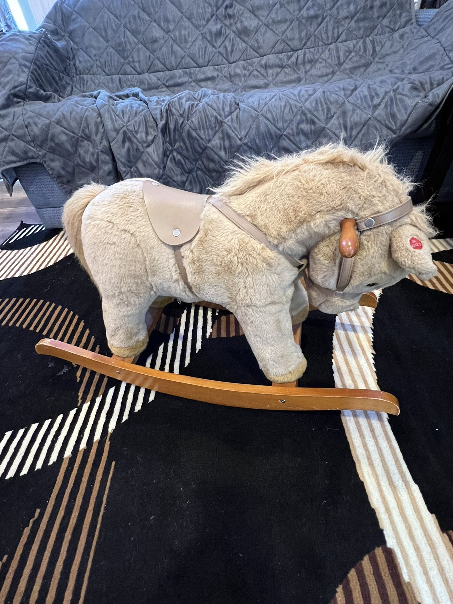 Chrisha Playful Plush Child's Wooden Rocking Horse with Sounds Toy Pony