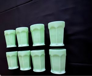 Set of 8 Vintage Fenton Jadeite Paneled Glasses