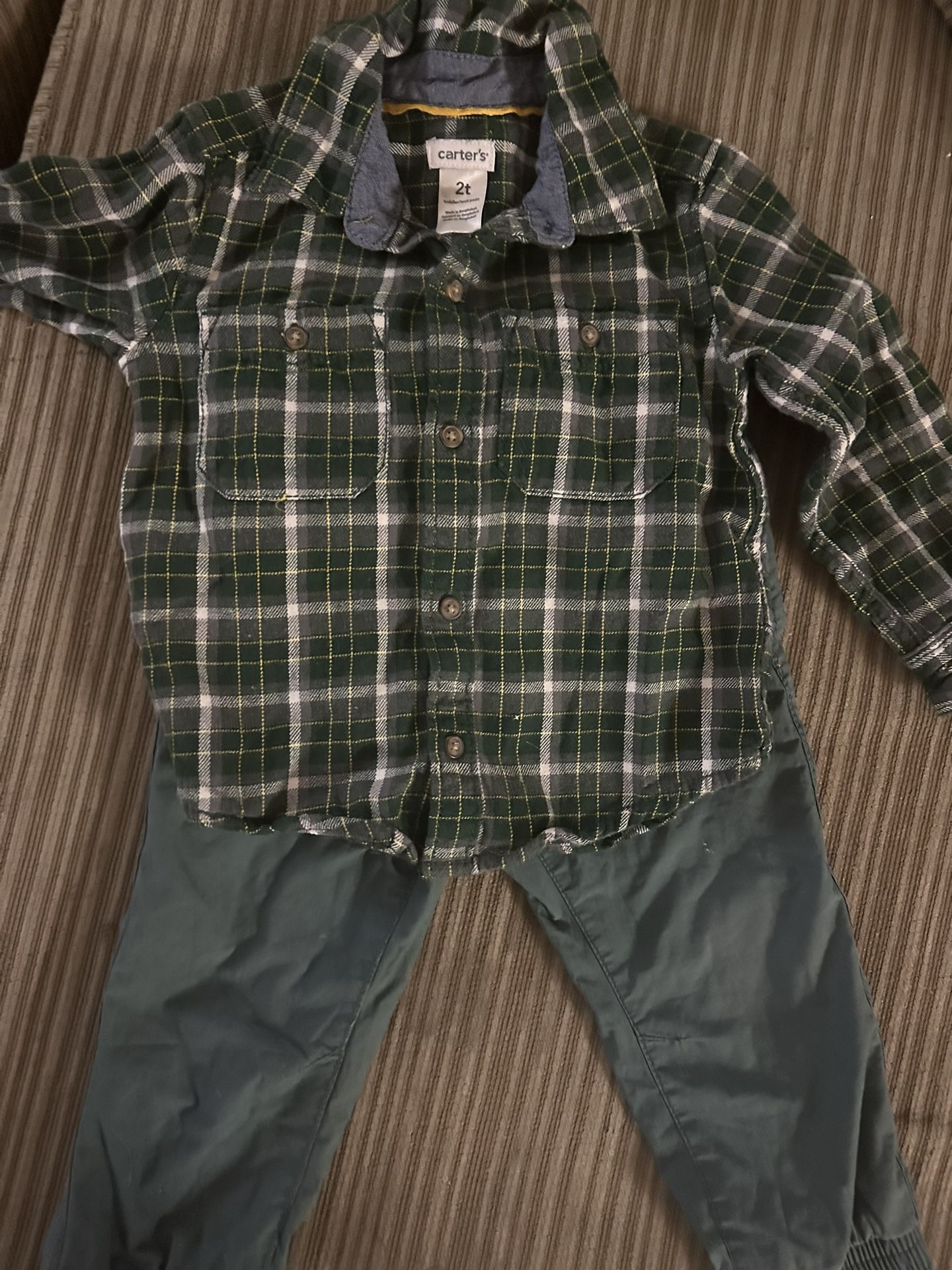 Toddler Boys Flannel Plaid Shirt And Lined Old Navy Joggers