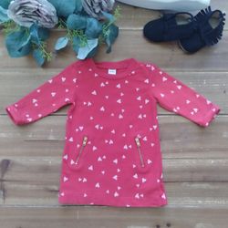 3-6MOS RED & WHITE HEARTS LONG TUNIC DRESS W/SIDE ZIPPERS