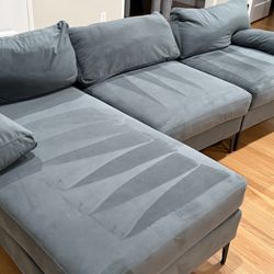 Beautiful Grey blue Sofa L- Shape Velvet