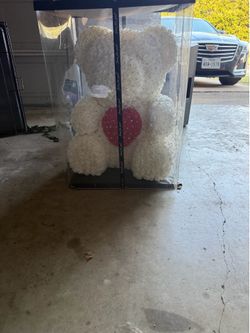 Large White Rose Teddy Bear with Red Heart in Luxury Gift Box
