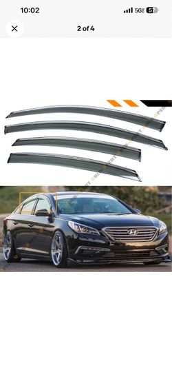 FOR 2015-19 HYUNDAI SONATA CLIP-ON TYPE SMOKE TINTED WINDOW VISOR W/ CHROME