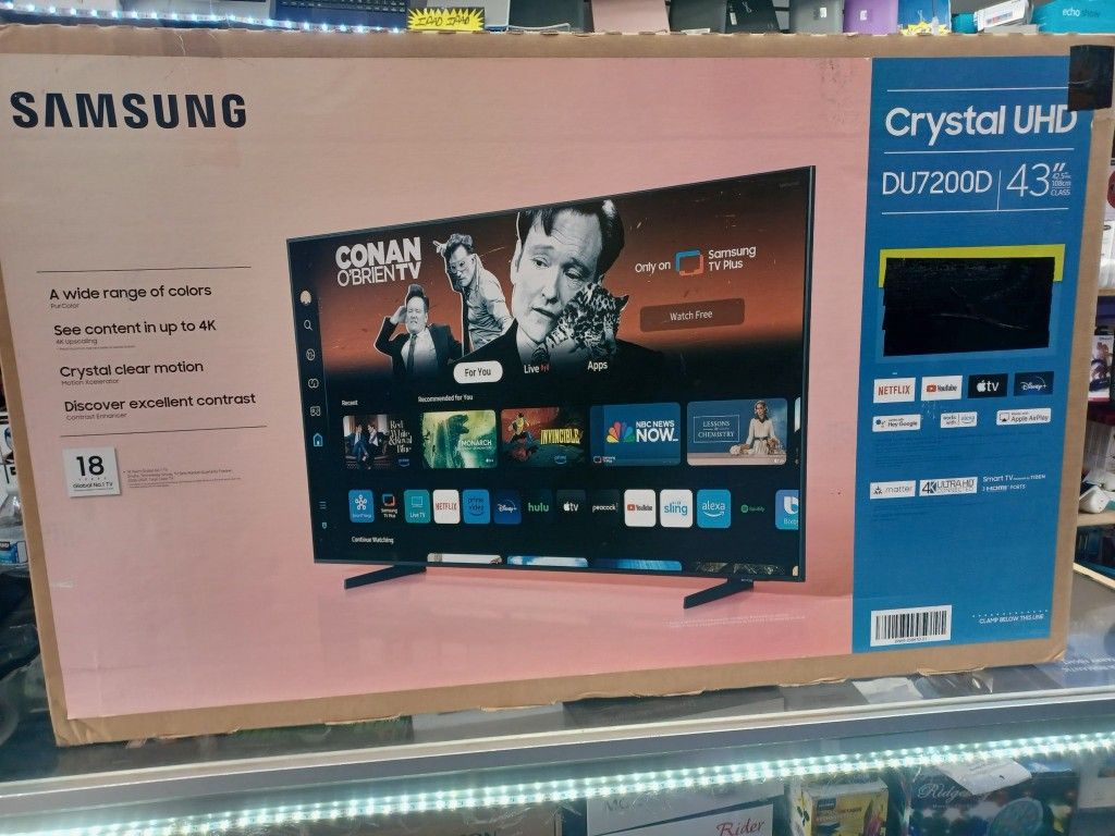 43" Screen Led Smart 4k By Samsung Crystal Ultra HDTV. 1 Year Warranty
