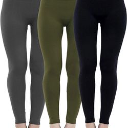 （Grey+Green+Black）Fleece Lined Leggings Womens Fashion High Waist Tummy Control Leggings for Women