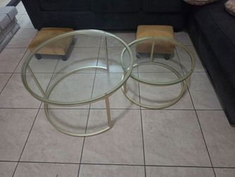 Round Glass Coffee Table Set Gold Frame