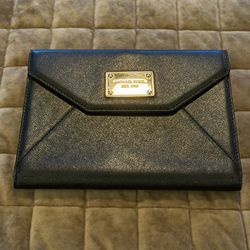 Michael Kors black leather tablet clutch case