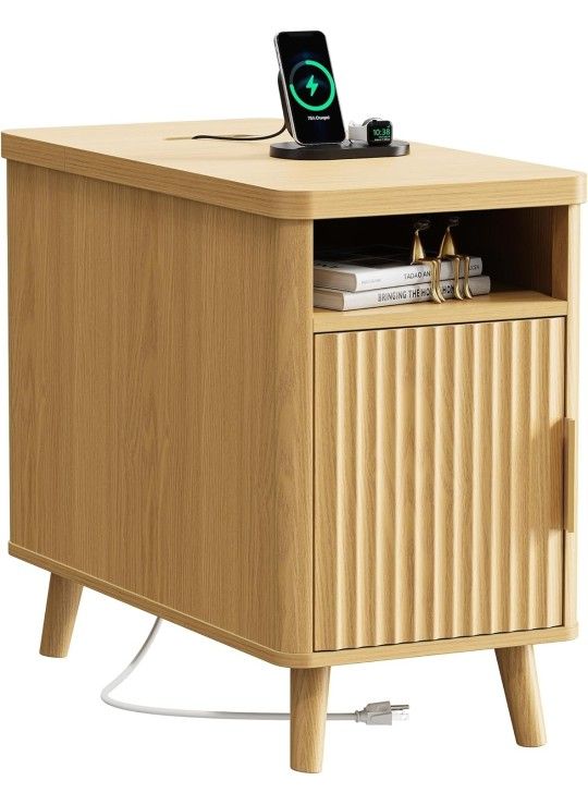 SET OF 2 - Narrow End Table with Charging Station, USB-C Port