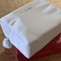 Clarins Makeup Bag White Velvet Large 7.5x6 In A Box